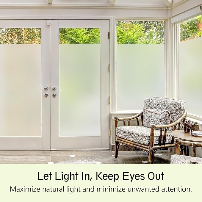 Frosted Glass Window Privacy Film - UV Sun Blocking Heat Control, Static Cling Removable & Reusable for Home, Bathroom, and Office (Frosted 35.4 Inch x 32.8 Feet)