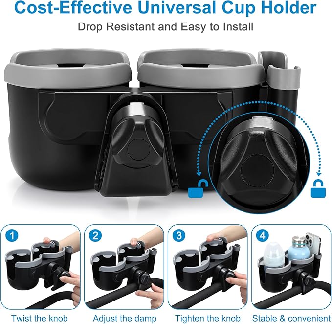 Accmor Stroller Cup Holder with Phone Holder, Bike Cup Holder, Universal Cup Holder for Uppababy Nuna Doona Strollers, 2-in-1 Cup Phone Holder for Stroller, Bike, Wheelchair, Walker, Scooter