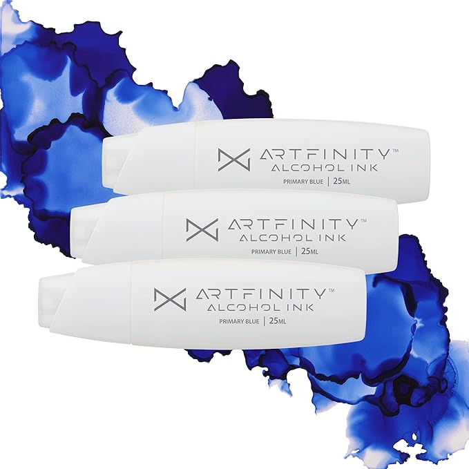 Alcohol Inks 3 Pack - Vibrant, Professional, Dye-Based Alcohol Inks for Artfinity Alcohol Markers, Artists, Drawing, & More! - Primary Blue