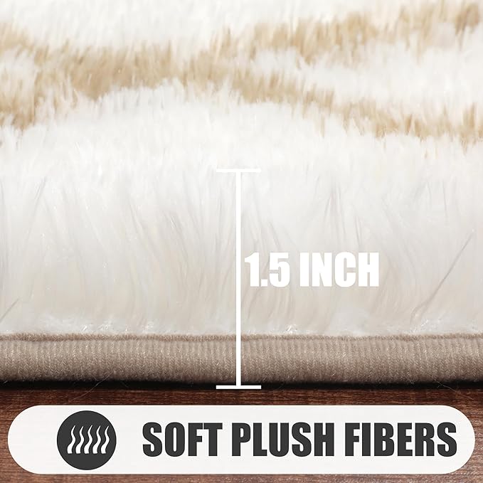 ONASAR 8x10 Area Rugs for Living Room, Fluffy White and Beige Bedroom Rug, Washable Geometric Boho Large Soft Plush Shaggy Fuzzy Floor Carpet for Nursery Kids Classroom Playroom Dorm Home Decor