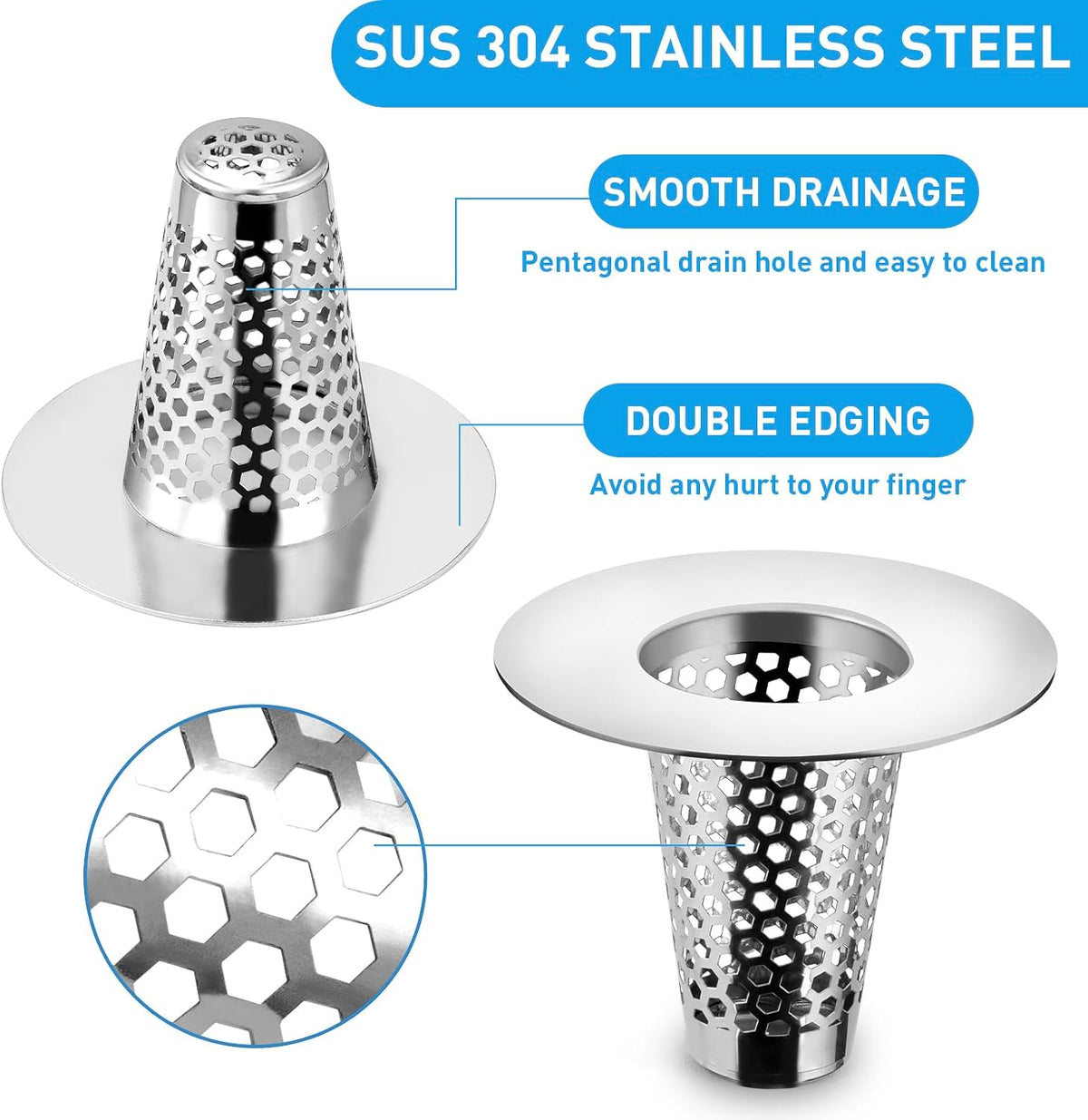 2PCS Bathroom Sink Drain Strainers, 1" Small Conical Premium Stainless Steel Porous Hair Catcher, Drainer Filter, Fit for 1.20"-1.60", Depth Than 1.60" Drain Hole