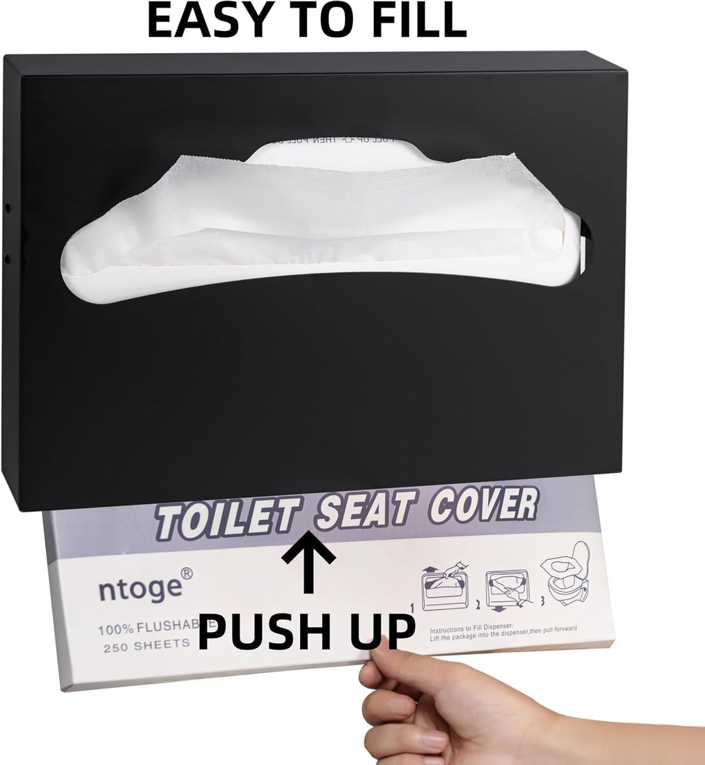 Toilet Seat Cover Dispenser,Commercial Stainless Steel Brushed Toilet Seat Cover Holder for Disposable Toilet Seat Covers Wall Mount for Bathroom Restroom（Black）