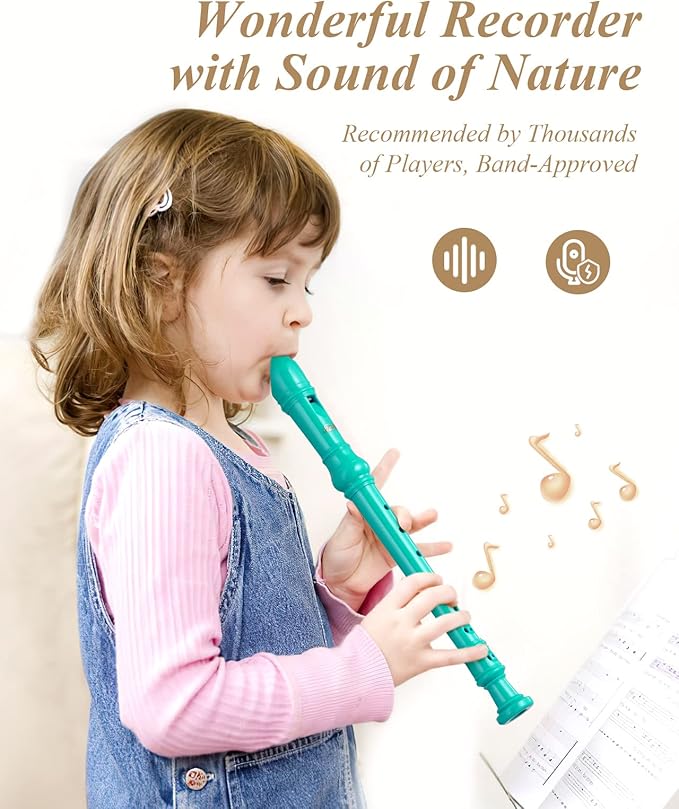 Eastar Soprano Recorder Instrument for Kids Beginner, German Fingering C Key 3 Piece with Cleaning Kit, Thumb Rest, Cotton Bag, Fingering Chart, ERS-21GSB, Sky Blue, School-Approved