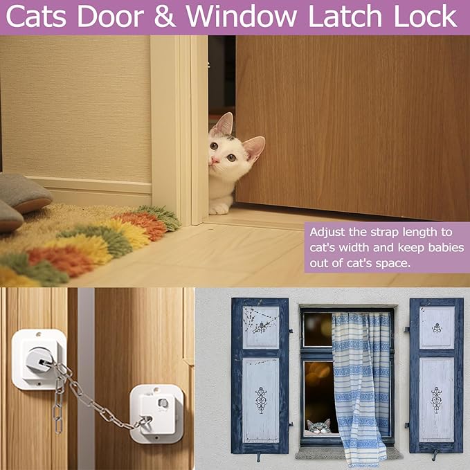 Child Proof Door Lock with Adjustable Strap, 3M Adhesive Safety Locks for Baby & Pets, No Tools Needed 4 Pack