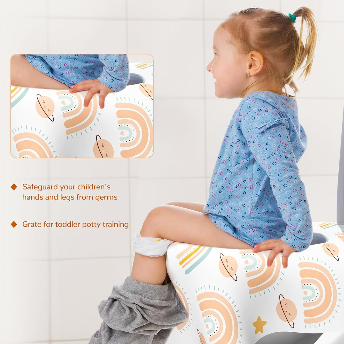 30 Pack Toilet Seat Covers Disposable, Individually Wrapped for Travel, Large Waterproof Potty Covers for Kids and Adults,Toddler Potty Training for Public Restroom, Airplane, Trip - Rainbow