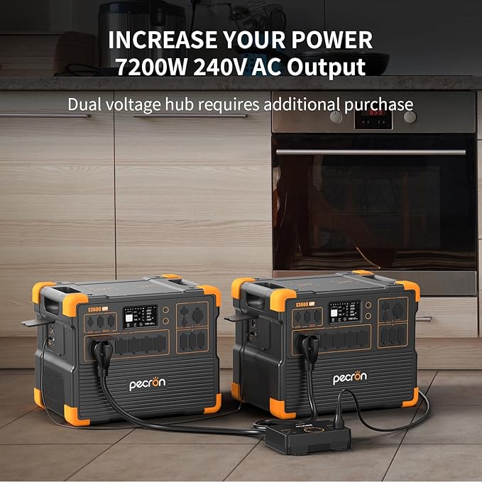 pecron E3600LFP Portable Power Station 3072Wh with Two Extended Batteries Trolley Kit, Expandable to 15360Wh, 5x3600W AC Outlets LiFePO4 Battery Backup Solar Generator for RV, Camping, CPAP