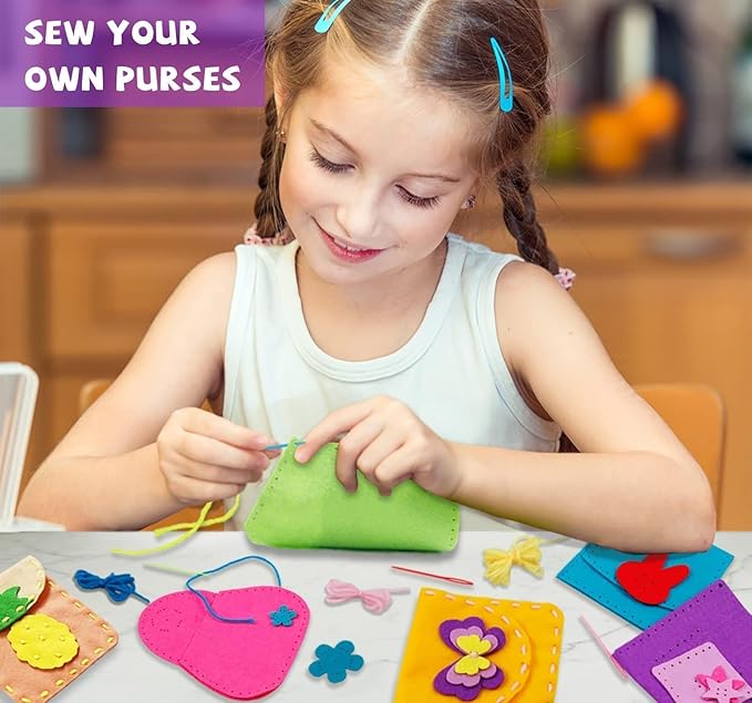 IROLEHOME Sew Your Own Purses 6 Pcs Sewing Kit for Kids Sewing Bag for Beginners, Birthday Gifts for Girls Boys