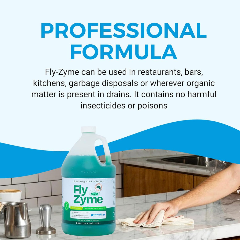 KINZUA ENVIRONMENTAL Fly-Zyme, Highly Concentrated Enzyme Drain Cleaner for Pipes & Citronella Scented Organic Waste Degrader & Odor Neutralizer, 1 Gallon