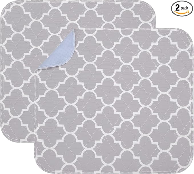 OUTCREATOR® Washable Bed Pads 21" x 22" (Pack of 2), Incontinence Mattress Protector, Anti-Slip Waterproof Underpads for Adults Kids Elderly Pets, Absorbency & Reusable Bedwetting Pads (Gray)