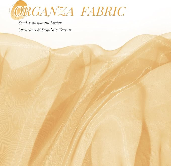 P Pothuiny Sheer Organza Fabric by The Yard, 3 Yards x 60 Inch Wide Bridal Champagne Organza Tulle Fabric Roll Shiny Gauze Fashion Dress Sewing Craft for Wedding Party Decorations Backdrop