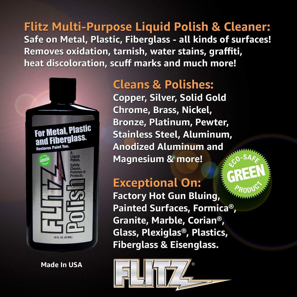 Flitz Multi Purpose Metal Polish Liquid - 16oz Bottle of USA-Made Tarnish Remover - For Aluminum, Chrome, Brass, Nickel, Silver - Non-Abrasive Metal Cleaner and Polish, Restorer (6 Pack)