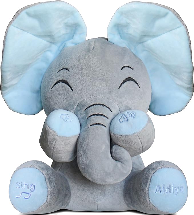 Aidiya Elephant Stuffed Animals Baby Gifts Peluches Ear Interactive Elephant Talking Singing Plush Toys for Girls Boys Gift Adjustable Volume 11.8" Set (Blue)