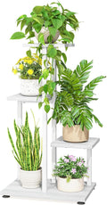LASZOLA White 4 Tiered Wood Plant Stand Indoor for Large Heavy Duty Planter, Sturdy Multi Level Corner Vertical Flower Rack for Narrow House, Rustic Tall Orchid Shelving Holder for Decor, Space Saving