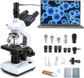 40X-5000X Compound trinocular Microscopes trinocular for Adults, with 5.0 mp Camera with Microscope Slides 30p, Microscope Accessories, Microscopes for School Laboratory Home Education Abbe Condenser