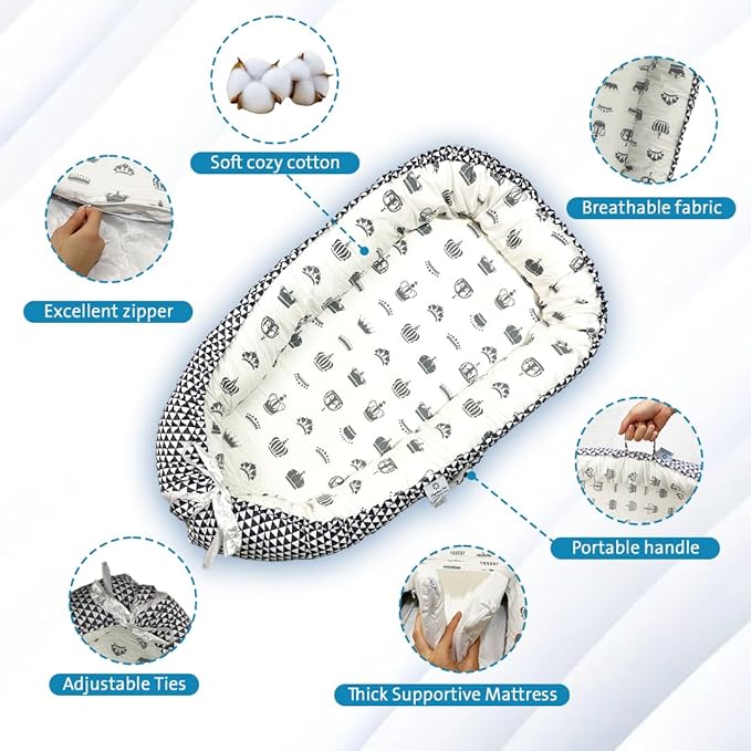 Baby Lounger – Portable Baby Lounger Pillow & Adjustable Baby Nest for 0-24 Months, Soft Infant Floor Seat & Breathable Infant Lounger for Home & Travel