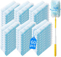 60 Count 360° Heavy Duty Duster Refills Compatible with Swiffer,Large Size-Extra Thick Disposable Electrostatic Duster Refill with 1 Retractable Handle(35-inch Length Fully expanded)