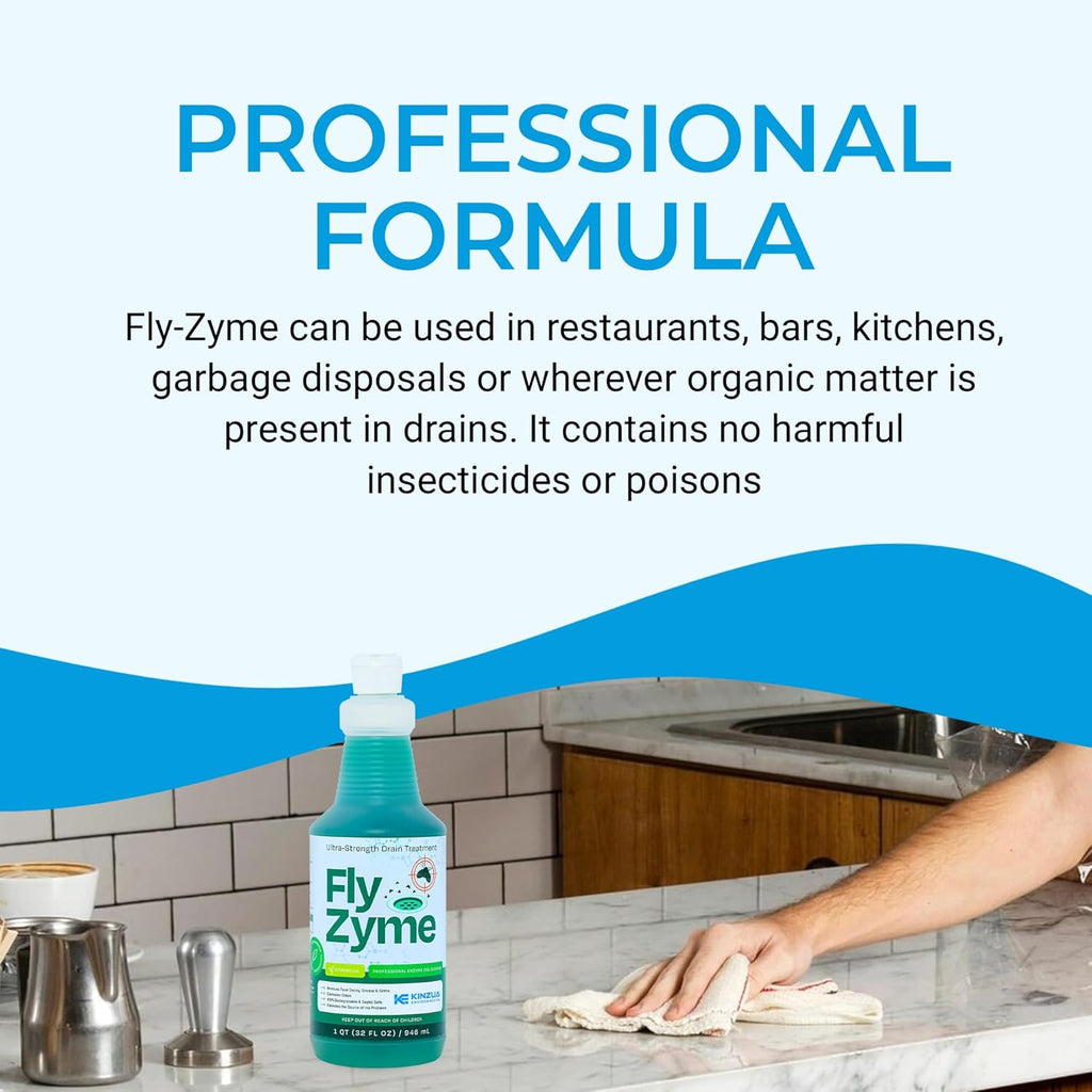 Kinzua Environmental Fly-Zyme, Highly Concentrated Enzyme Drain Cleaner for Pipes & Fruit Flies, Citronella Scented Organic Waste Degrader & Odor Neutralizer, 32 fl oz