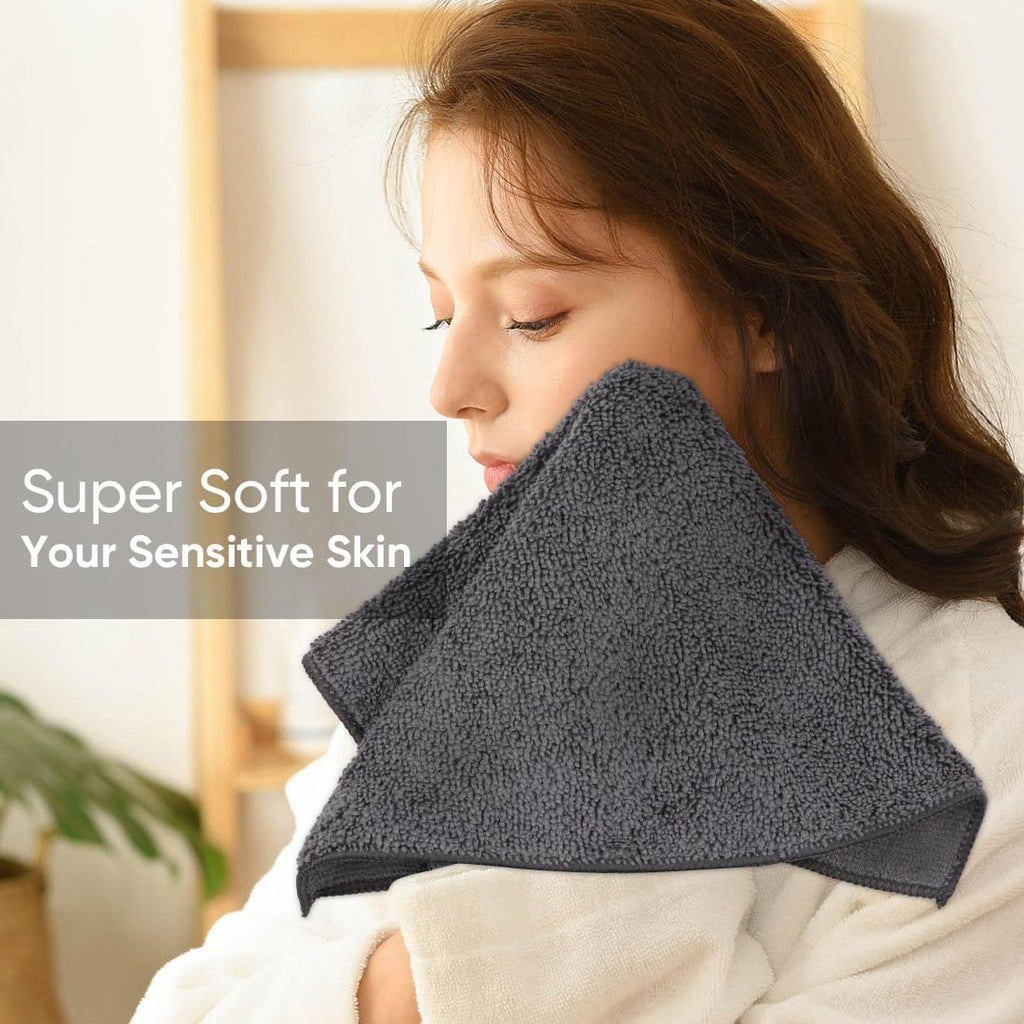 HOMEXCEL Microfiber Washcloths 12 Pack, Highly Absorbent and Soft Face Towel, Multi-Purpose Grey Wash Cloths for Bathroom, Hotel, Spa, Gym, and Kitchen, 12x12 Inch