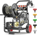 3600PSI Gas Pressure Washer with Hose Reel, One-Button Start 212cc 7HP 4-Cycle Engine, 3.3 GPM Heavy Duty Power Washer with 50FT 3/8" Hose, Spray Gun & Wand, 5 Quick Connect Nozzles