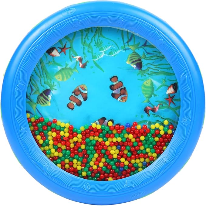 Musfunny Ocean Drum Wave Bead Drum Gentle Sea Sound Music Gift Musical Educational Sea Sound Drum Tool for Kid Child Baby (Blue)