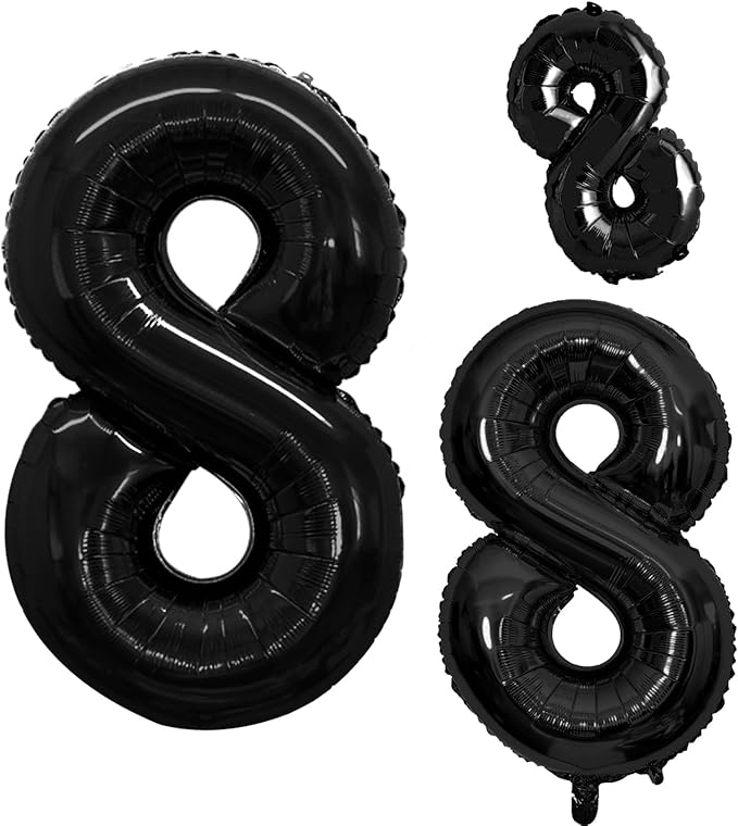 GOER Black Foil Balloons Number 8,Huge Number Balloons for 8th 18th 28th 38th 48th Birthday Party Supplies Anniversary Decorations (3 pcs,42 inch,32 inch,16inch)