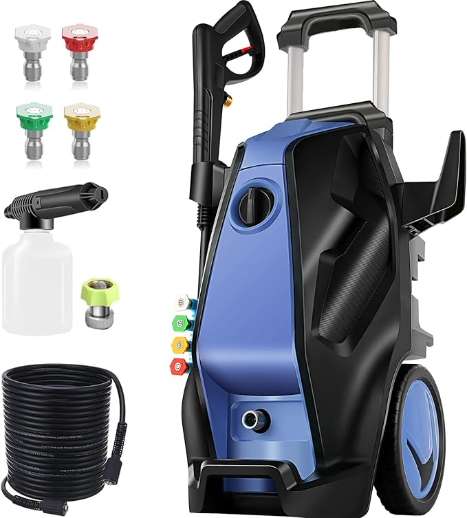 5000PSI 4.0GPM Heavy Duty Power Cleaner with 33 FT Extension Hose, 4 Quick Connect Nozzles and Foam Cannon for Cars/Fences/Driveways/Patios/Home Cleaning, Blue