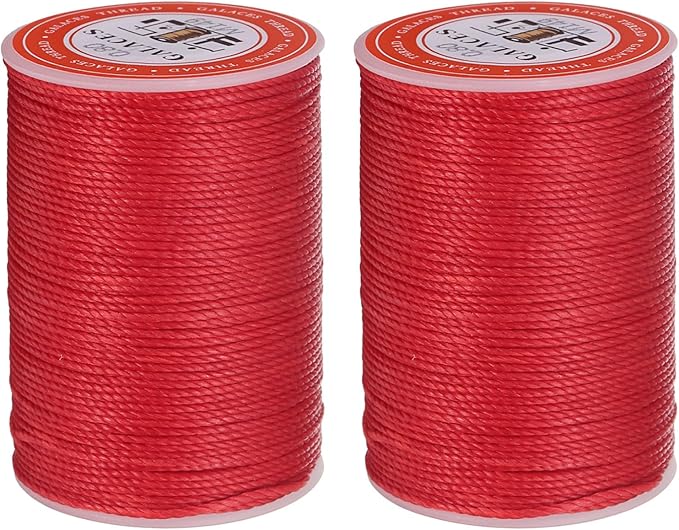 uxcell Round Leather Sewing Waxed Thread, 55m / 60 Yards Polyester Wax String, 0.80mm Wax Stitching Cord for Leather Crafts, Bookbinding, Bracelets Braided, Red, 2pcs