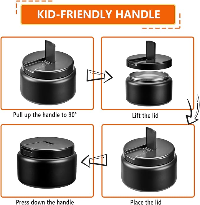 13.5oz Kids Jar for Hot Food, Insulated Vacuum Food Jar with Buckle Lid, Stainless Steel Wide Mouth Leak Proof Insulated Lunch Container for School Picnic Travel, Black