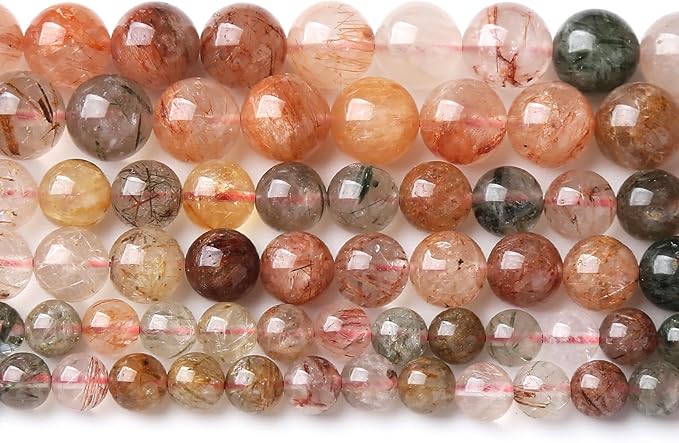A+ Colorful Rutilated Quartz Crystal Beads Natural Stone Round Loose Beads for Jewelry Making DIY Bracelet Necklace Accessories 10mm 36pcs