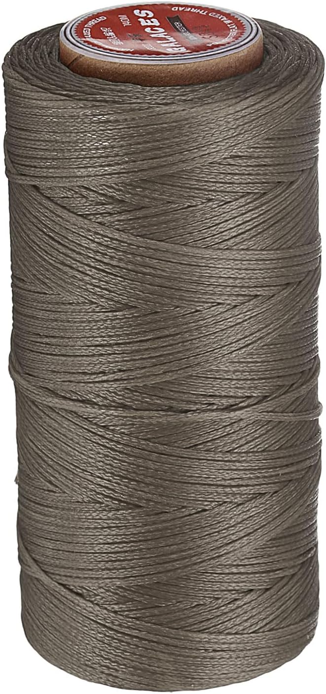 uxcell Flat Leather Sewing Waxed Thread, 140m / 153 Yards Polyester Wax String, 300D Wax Stitching Cord for Leather Crafts, Bookbinding, Bracelets Braided, Gray Brown