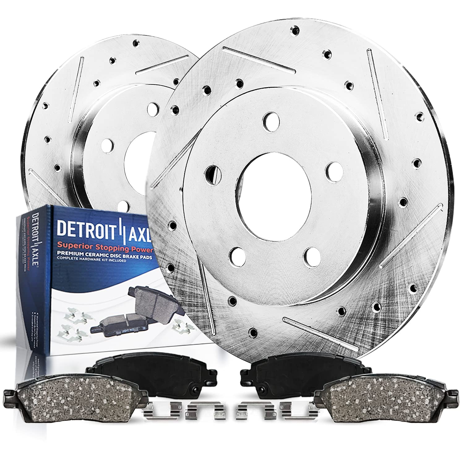 Detroit Axle - 5-Lug Rear Brake Kit for Hyundai Sonata Tucson XG300 XG350 Kia Optima Magentis Sportage Drilled & Slotted Brake R