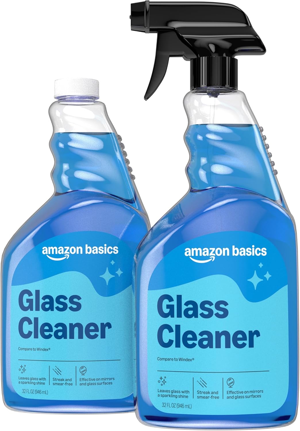 Amazon Basics Glass Cleaner, 32 Fl Oz, Pack of 2 with 1 Sprayer