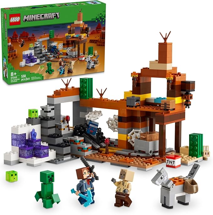 LEGO Minecraft The Badlands Mineshaft Video Game Toy, Mining Exploration Set with Minecraft Minifigures, Birthday Gift for Boys and Girls, Action Packed Minecraft Toy for Kids Ages 8 and Up, 21263