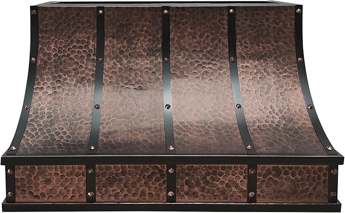 CT Copper Tailor Sloped Copper Vent Hood Island Mount,48'' W,42''H, 1150 CFM Exhaust Fan,Stainless Steel Vent,LED Light,Dishwasher-Safe Baffle Filters,VH8TR1