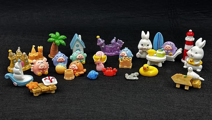 Geiomoo Mini Resin Set, Miniature Landscape, Mixed Fish Tank Accessories for DIY Home Garden Crafts Decors (35 Pcs)