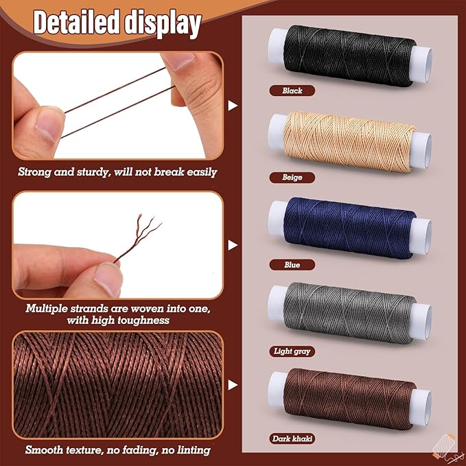 0.8 mm 54 Yards Round Waxed Thread for Leather Sewing, Leather Thread Wax String for Sewing, Stitching, Bookbinding, Bracelet, Braiding (Light Grey)