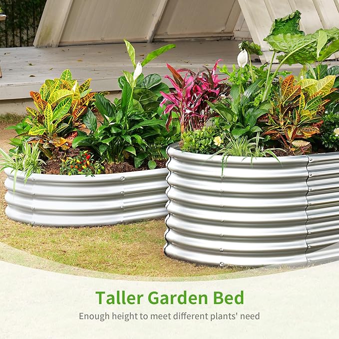 Land Guard Galvanized Raised Garden Bed, 8x4x2ft Planter Boxes Outdoor, Oval Larger Metal Planter Boxes for Vegetables, Fruits, Flowers (Silver)