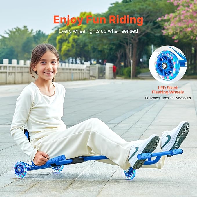 VEVOR Ride on Scooter, Load Capacity of 198 lbs, Swing Side-to-Side for Amazing Ride Powered by Zig-Zag Motion, Ride on Drifting Toy for Ages 10+, Rides on Any Hard Surface for Indoor & Outdoor, Blue