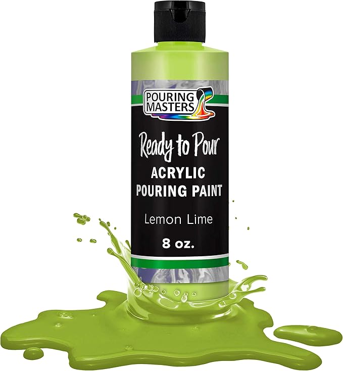 POURING MASTERS Lemon Lime Acrylic Ready to Pour Pouring Paint - Premium 8-Ounce Pre-Mixed Water-Based - for Canvas, Wood, Paper, Crafts, Tile, Rocks and More
