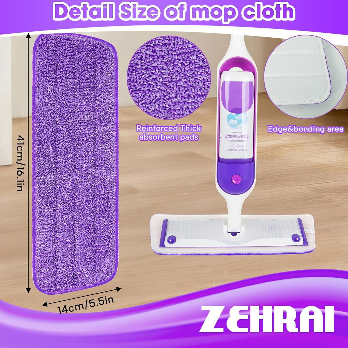6 Pack Reusable Microfiber Mop Pads for Swiffer PowerMop, Power Mop Refill Pads for 13''-16'' Spray, Machine Washable Power Pads Replacement for All Floor Types Cleaning