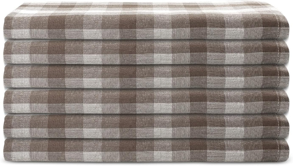 Kitchen Towels Set of 6 Brown/Ivory Checks 20x30 Inches 100% Cotton Highly Absorbent Kitchen Towels Premium Quality Ultra Soft Mitered Corners