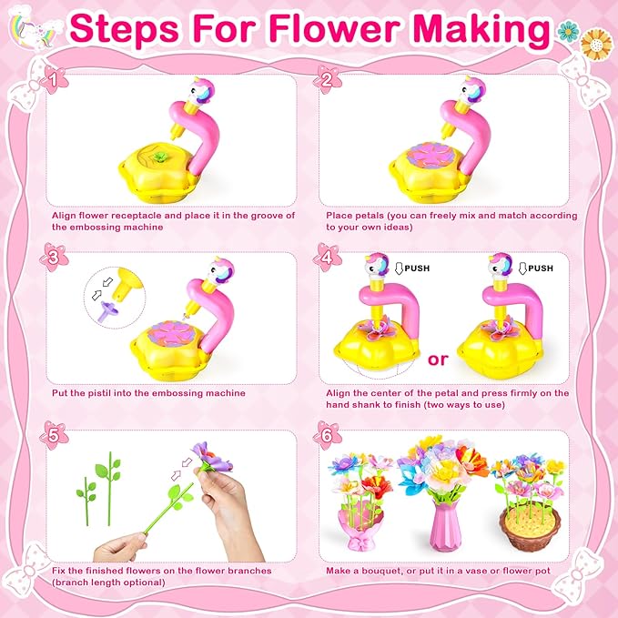 DIY Arts and Crafts for Kids Flower Toys with Lighted vase, Upgraded Unicornous Design Fabric Bouquet Craft Kits for Kids Toys for Toddler Girls Christmas Birthday Gifts for 3 5 6 7 8 10 12+ Year Old
