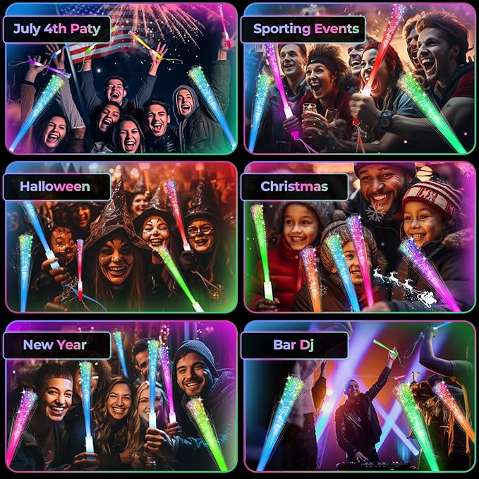 28 PCS Glow Fiber Wands Sticks, Halloween Glow Sticks, LED Light Wands, Glow in The Dark Party Supplies, Fiber Optic Wands, LED Flashing Sticks, Fiber Optic Light Wand Stick for Party