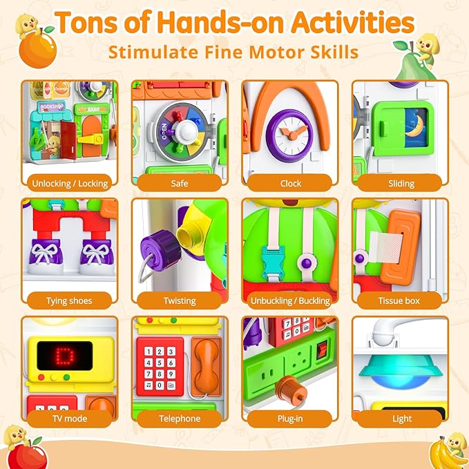 Montessori Busy Board for 1 Year Old Boy Girl, Musical Baby Toys 12-18 Months, Bilingual Learning Educational Toddlers Toys for 1-2 Year Old Birthday Gifts