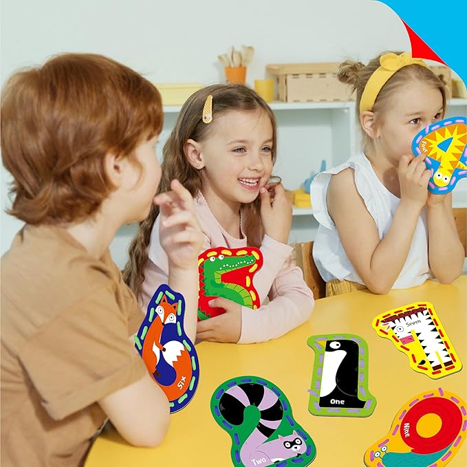 10 Pieces Number Lacing Cards, 0-9 Double Sided Sewing Cards with 10 Colorful Laces, Imagination Development Lacing Toys Games for Children Educational and Learning Activity