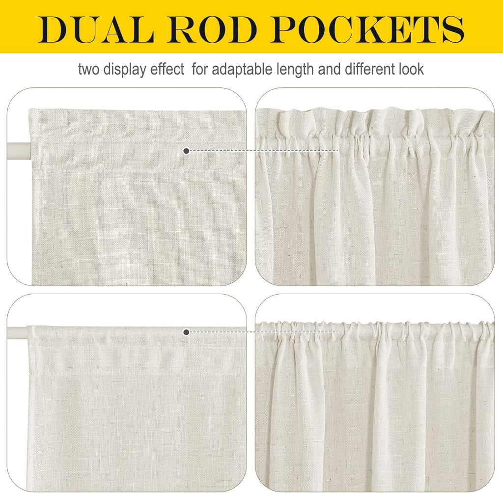 NICETOWN Linen Blend Small Window Curtains for Classroom Kitchen Cafe Basement Easy Installed Door Window Curtain for Privacy, Light Filtering Tie Up Shade, 1 Panel, W26 x L50 inches Long, Linen