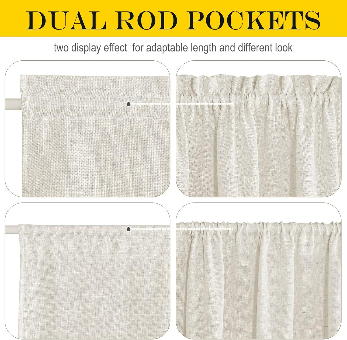 NICETOWN Linen Blend Small Window Curtains for Classroom Kitchen Cafe Basement Easy Installed Door Window Curtain for Privacy, Light Filtering Tie Up Shade, 1 Panel, W26 x L50 inches Long, Linen