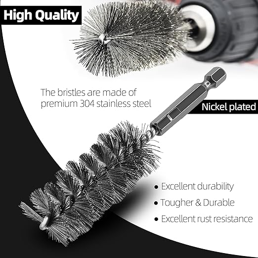ASNOMY 12Pcs Wire Bore Brush for Drill,5/16"-1-3/16" Stainless Steel Wire Brush Bore Cleaning Brush Set for Power Drill Cleaning,Abrasive Drill Wire Brush with 1/4" Hex Shank