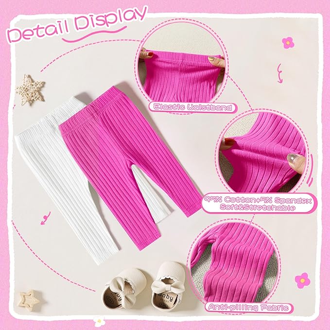 Newborn Toddler Baby Girl Pants Leggings Ribbed Straight Flare Infant Girl Pants Leggings Bell Bottoms 5 Packs