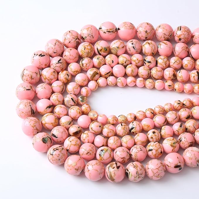 60PCS 6MM Natural Pink Shell Turquoise Beads for Jewelry Making with Mother-of-Pearl Round Loose Beads DIY Bracelet Accessories 15" (6mm, Pink Shell Turquoises)